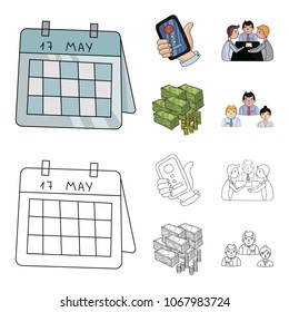 Calendar, telephone conference, agreement, cash.Business-conference and negotiations set collection icons in cartoon,outline style vector symbol stock illustration web.