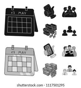 Calendar, telephone conference, agreement, cash.Business-conference and negotiations set collection icons in black,monochrome style vector symbol stock illustration web.