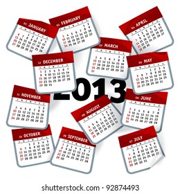 Calendar Template for 2013 Year Represented as Months Pages Whirlwind