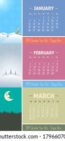 Calendar Template 2014 - January, February, March