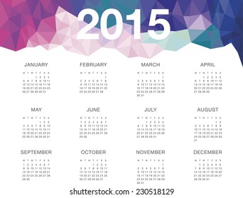 Calendar template 2015. Vector. Geometric triangular header.