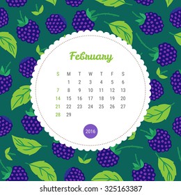 Calendar Template 2016 with blackberry. February
