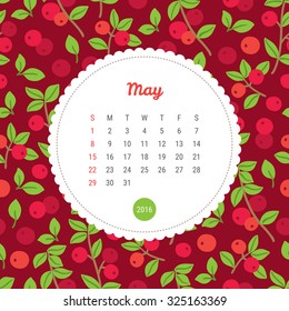 Calendar Template 2016 with cranberry. May