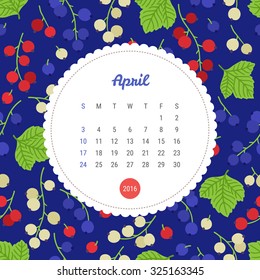 Calendar Template 2016 with currant. April