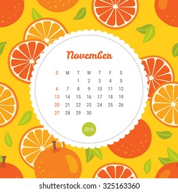 Calendar Template 2016 with orange. November