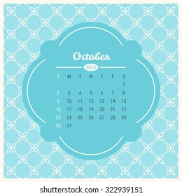 Calendar Template 2016 with retro label on trendy mono line seamless background. Vector illustration. Autumn month - October