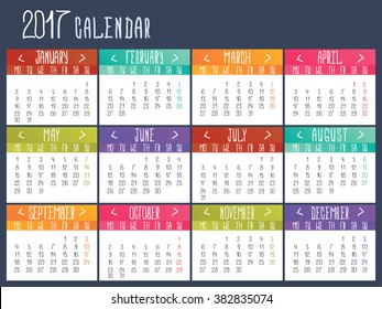 Calendar template for 2017. 