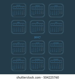 Calendar Template for 2017 on Dark Background. Vector illustration
