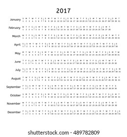 Calendar template 2017 on white background. Vector illustration for your design