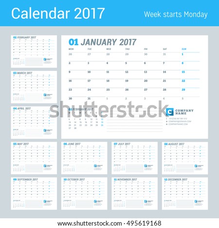 calendar template 2017 year business planner stock vector royalty