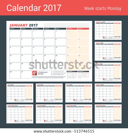 calendar template 2017 year business planner stock vector royalty