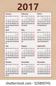 Calendar template for 2017 year on Color Background. Vector illustration