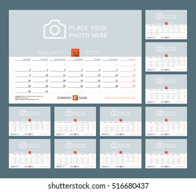 Calendar Template for 2017 Year. Vector Illustration. Week Starts on Monday