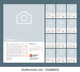Calendar Template for 2017 Year. Vector Illustration. Week Starts on Monday