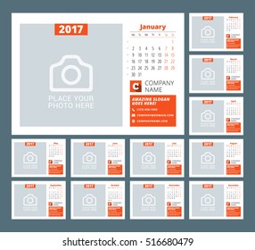 Calendar Template for 2017 Year. Vector Illustration. Week Starts on Monday