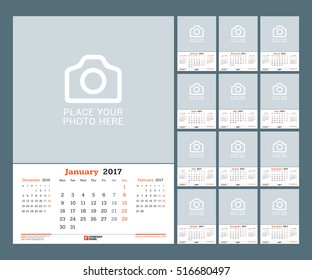 Calendar Template for 2017 Year. Vector Illustration. Week Starts on Monday
