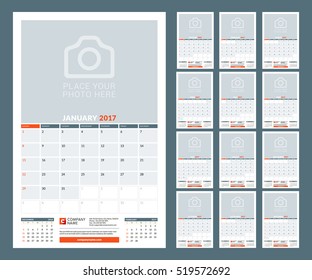 Calendar Template for 2017 Year. Vector Illustration. Week Starts on Sunday