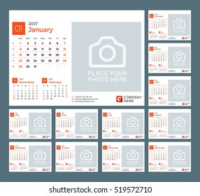 Calendar Template for 2017 Year. Vector Illustration. Week Starts on Sunday