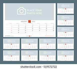 Calendar Template for 2017 Year. Vector Illustration. Week Starts on Sunday