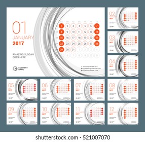 Calendar Template for 2017 Year. Vector Illustration. Week Starts on Sunday