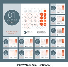 Calendar Template for 2017 Year. Vector Illustration. Week Starts on Monday