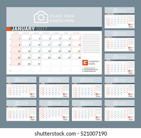 Calendar Template for 2017 Year. Vector Illustration. Week Starts on Sunday