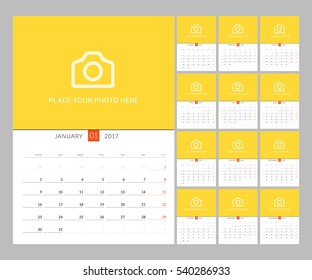 Calendar Template for 2017 Year. Vector Illustration. Week Starts on Monday