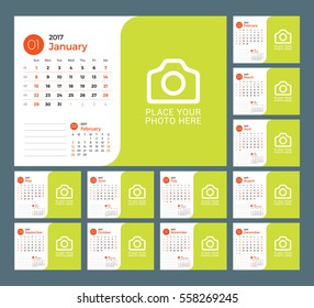 Calendar Template for 2017 Year. Vector Illustration. Week Starts on Sunday