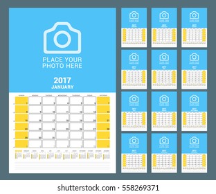 Calendar Template for 2017 Year. Vector Illustration. Week Starts on Sunday