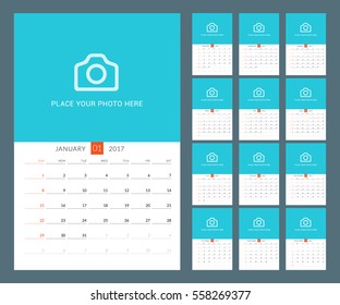 Calendar Template for 2017 Year. Vector Illustration. Week Starts on Sunday