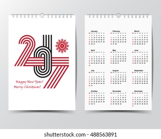 Calendar Template for 2017 year. 
Week starts from Sunday.
Modern Flat Design Concept.
Vector illustration
