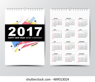 Calendar Template for 2017 year. 
Week starts from Sunday.
Modern Flat Design Concept.
Vector illustration