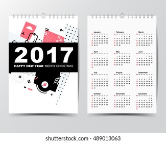 Calendar Template for 2017 year. 
Week starts from Sunday.
Modern Flat Design Concept.
Vector illustration
