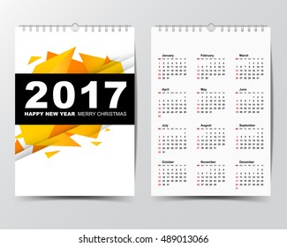 Calendar Template for 2017 year. 
Week starts from Sunday.
Modern Flat Design Concept.
Vector illustration