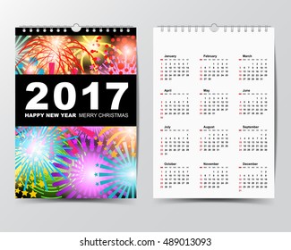 Calendar Template for 2017 year. 
Week starts from Sunday.
Modern Flat Design Concept.
Vector illustration
