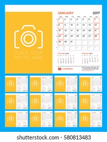 Calendar Template for 2017 Year. Week Starts Sunday. Set of 12 Months. Stationery Design. Vector Illustration