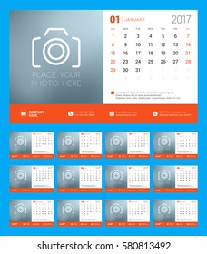 Calendar Template for 2017 Year. Week Starts Sunday. Set of 12 Months. Stationery Design. Vector Illustration