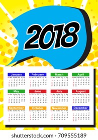 Calendar Template for 2018 with Week Starts Sunday. Vector Illustration