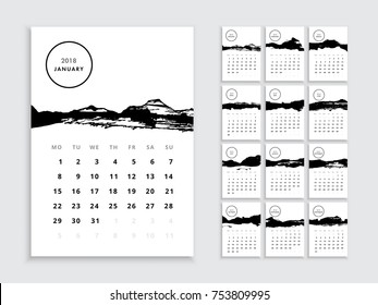 Calendar template for 2018 year. Planner vector diary in a minimalist style. Corporate and business calendar template. Day planner for records throughout the year.