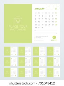 Calendar Template for 2018 Year. Set of 12 Months. Business Planner with Year Calendar. Stationery Design. Week starts on Monday. Vector Illustration