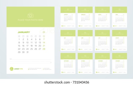 Calendar Template for 2018 Year. Set of 12 Months. Business Planner with Year Calendar. Stationery Design. Week starts on Monday. Vector Illustration