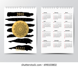 Calendar Template for 2018 year. 
Week starts from Sunday.
Modern Flat Design Concept.
Vector illustration