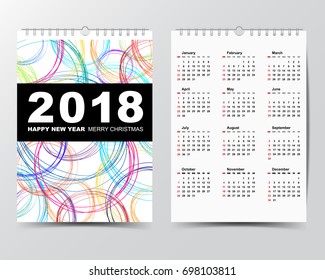 Calendar Template for 2018 year. 
Week starts from Sunday.
Modern Flat Design Concept.
Vector illustration