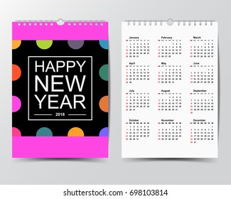 Calendar Template for 2018 year. 
Week starts from Sunday.
Modern Flat Design Concept.
Vector illustration