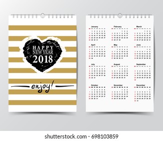 Calendar Template for 2018 year. 
Week starts from Sunday.
Modern Flat Design Concept.
Vector illustration