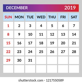 Calendar template for 2019.