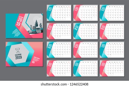 Calendar Template for 2019 Year. Vector Design Layout , Business Company.