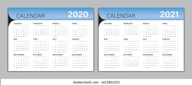 Calendar template for 2020, 2021 year, Poster, Wall Desk Calendar Design, simple calendar, Week Start On Sunday, Planner, Stationery, Printing, vertical artwork
