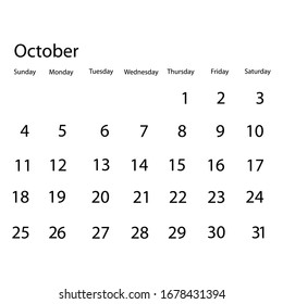 Calendar Template 2020 on Dark Background