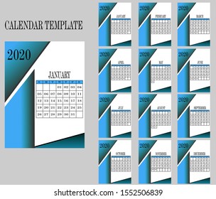 Calendar template 2020 simple and elegant. with blue gradiation black , for company foster,businness